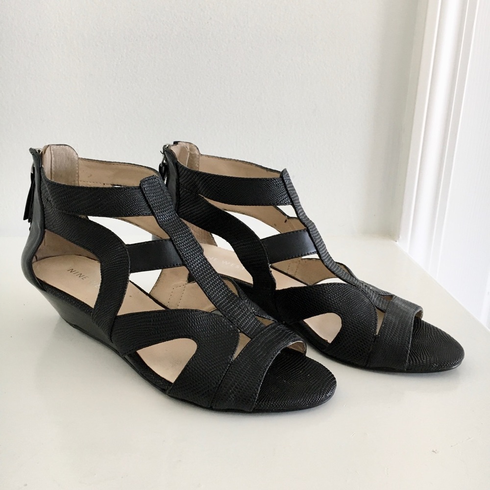 Nine West Strappy Black Wedges